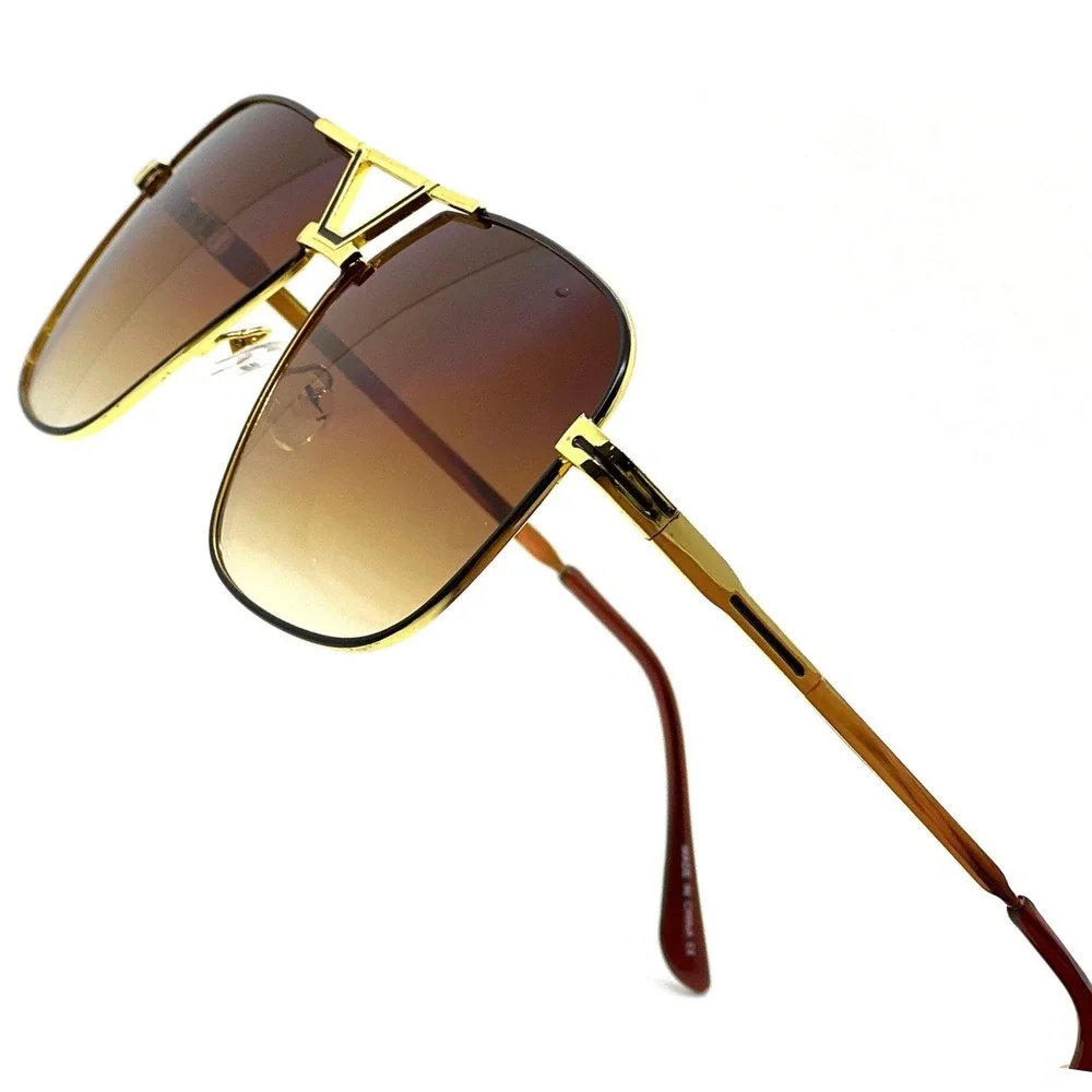 Men Sunglasses Gold Brown Lens UV400 Retro Putdoor Street Wear Square Lentes New